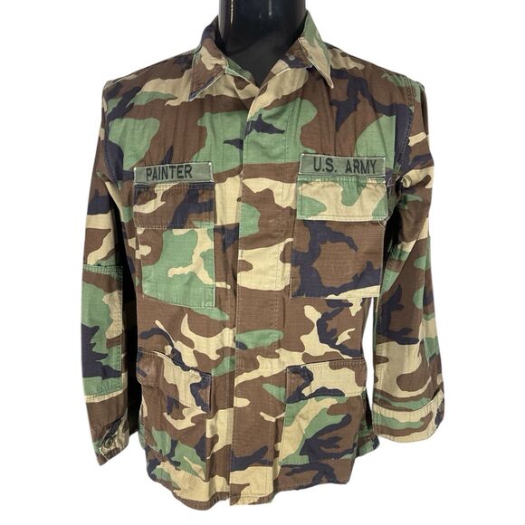 Vintage US Army Hot Weather Woodland Camo Field Coat Jacket 807 Medical Brigade - Picture 2 of 11